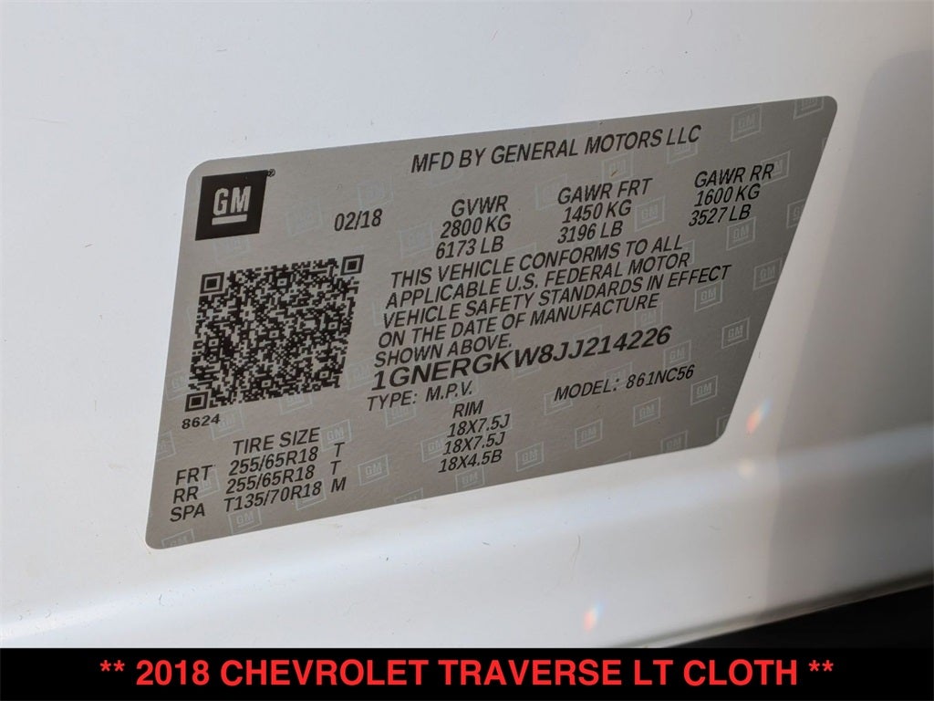 2018 Chevrolet Traverse LT Cloth w/1LT